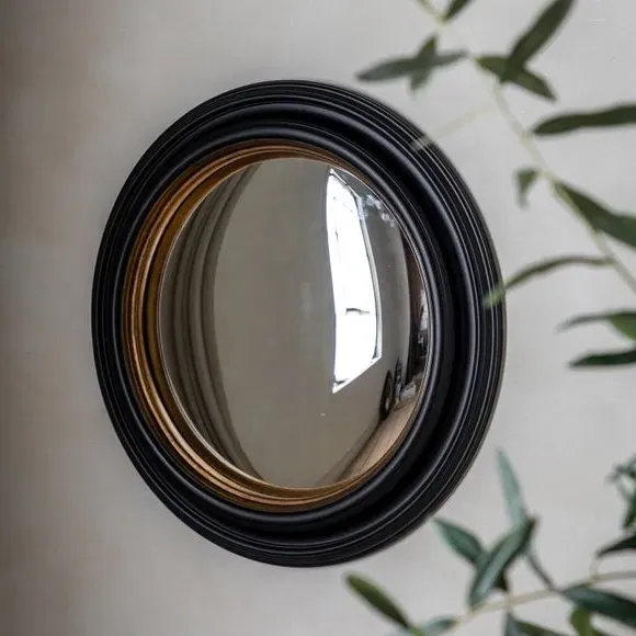 Round Convex Wall Mirror - Black/Gold Frame