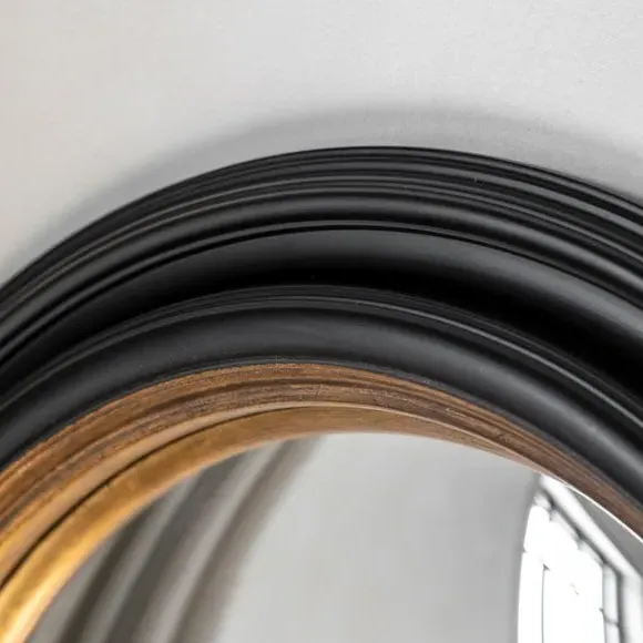 Round Convex Wall Mirror - Black/Gold Frame