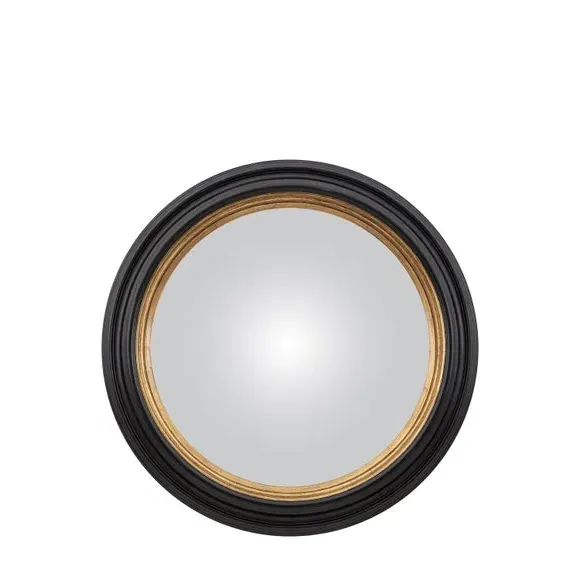 Round Convex Wall Mirror - Black/Gold Frame