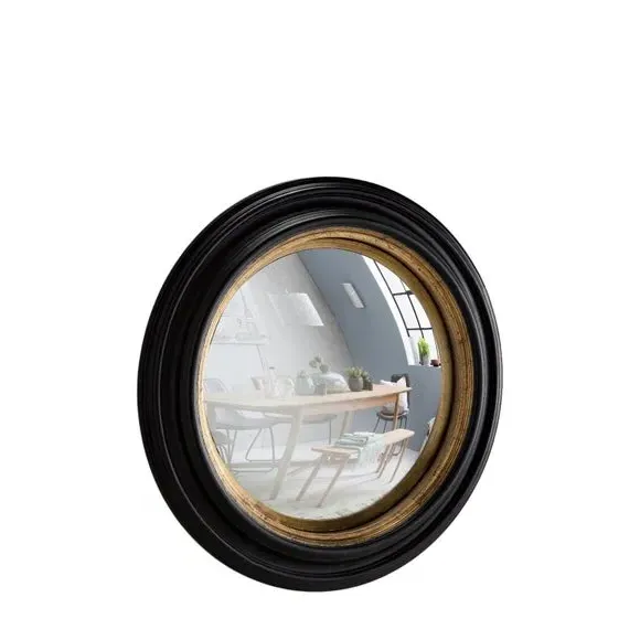 Round Convex Wall Mirror - Black/Gold Frame