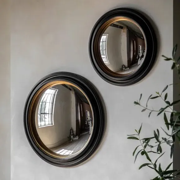 Round Convex Wall Mirror - Black/Gold Frame image