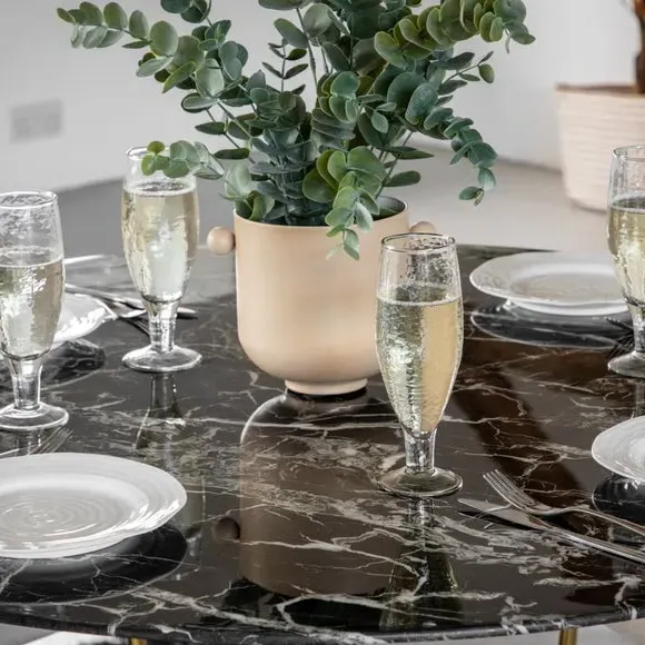 Round Dining Table - Black Marble, Glass