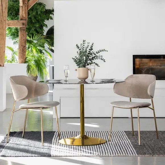 Round Dining Table - Black Marble, Glass image