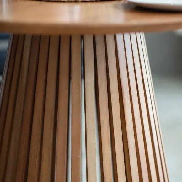 Round Dining Table with Slats - Natural, Acacia