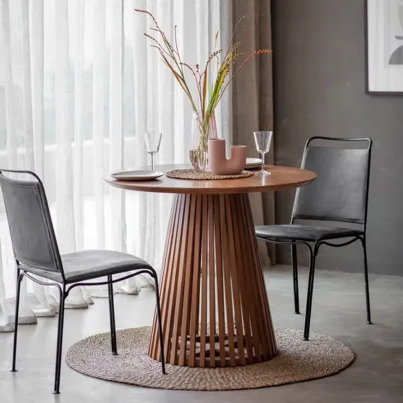 Round Dining Table with Slats - Natural, Acacia image