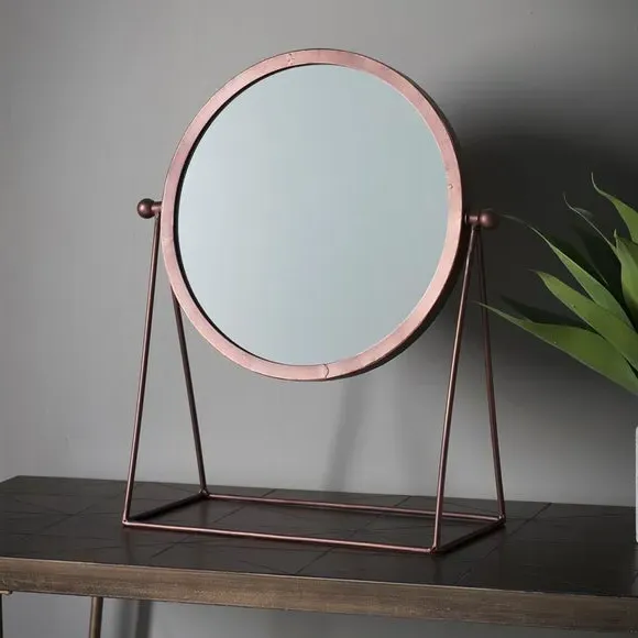 Round Dressing Table Mirror - Brown, Copper image