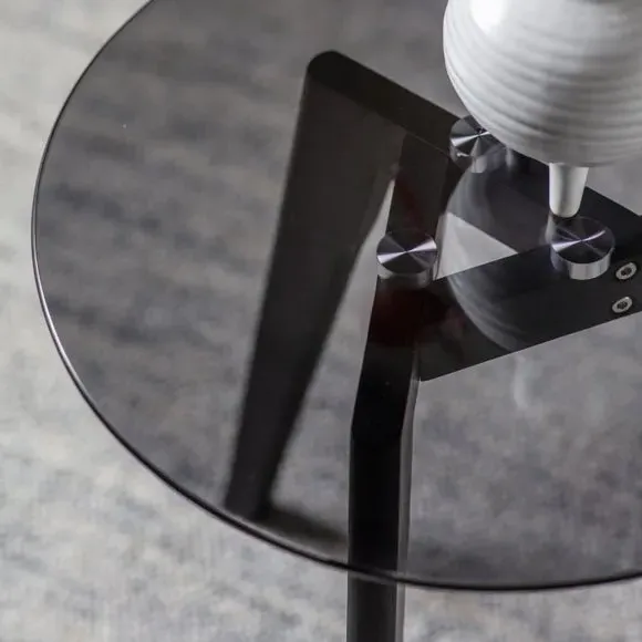 Round Side Table - Black, Oak Glass