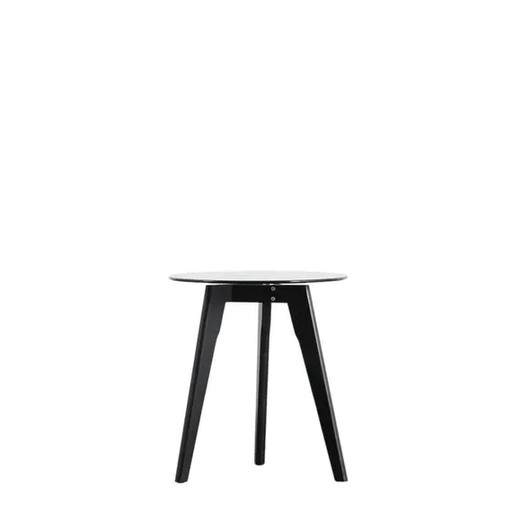 Round Side Table - Black, Oak Glass