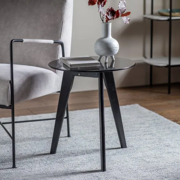 Round Side Table - Black, Oak Glass image