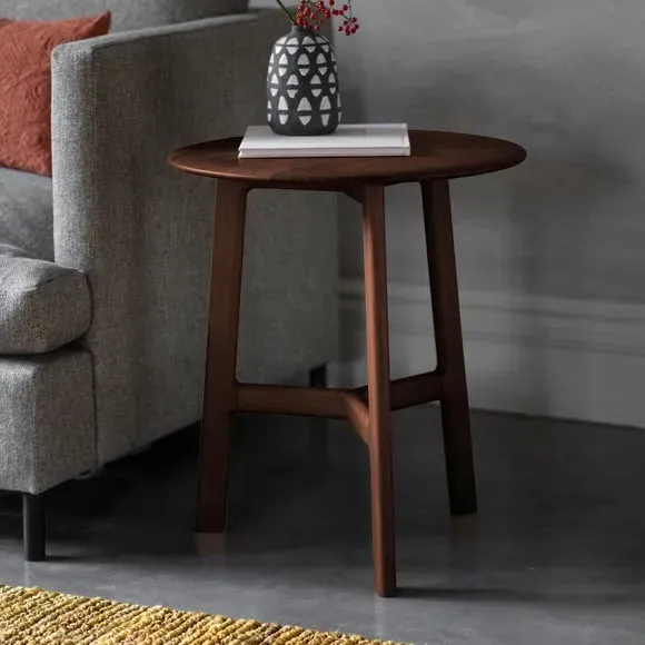Round Side Table - Brown, Walnut Wood image