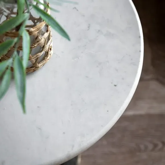 Round Side Table with Glass Base - Blue, Marble
