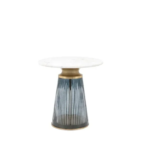Round Side Table with Glass Base - Blue, Marble