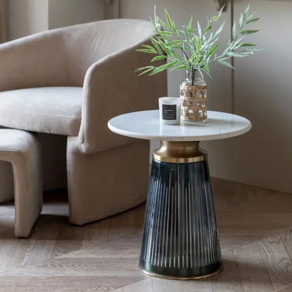 Round Side Table with Glass Base - Blue, Marble image
