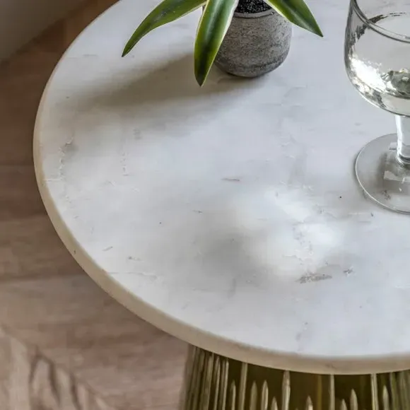 Round Side Table with Glass Base - Gold, Marble