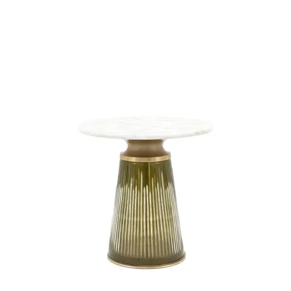 Round Side Table with Glass Base - Gold, Marble