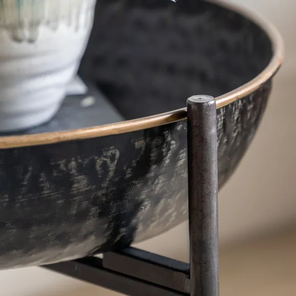 Round Side Table with Hammered Tray - Black, Metal