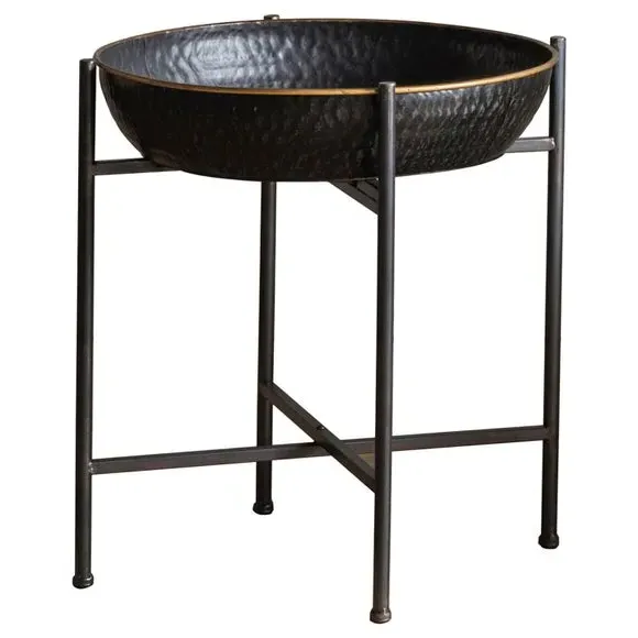 Round Side Table with Hammered Tray - Black, Metal