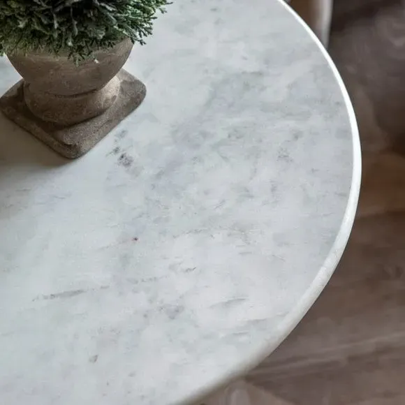 Round Side Table with Marble Top - Clear, Glass