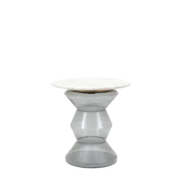 Round Side Table with Marble Top - Clear, Glass