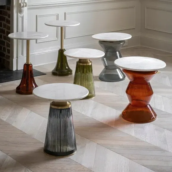 Round Side Table with Marble Top - Orange, Glass
