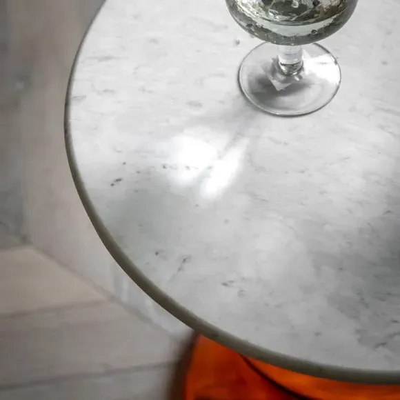 Round Side Table with Marble Top - Orange, Glass