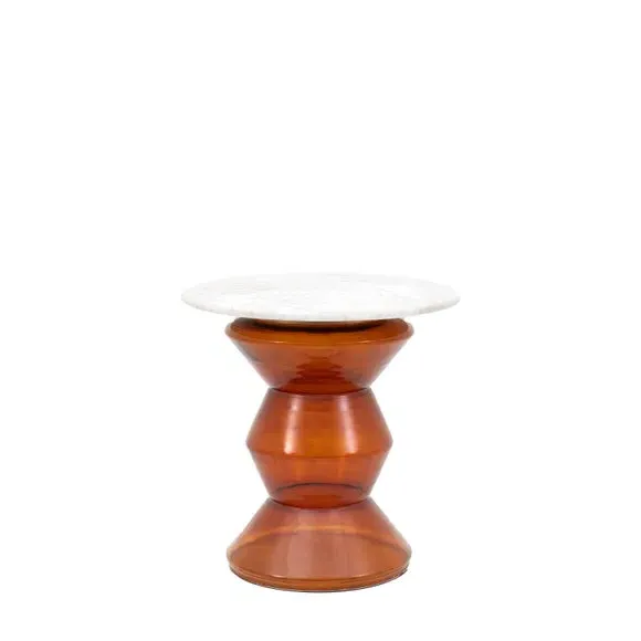 Round Side Table with Marble Top - Orange, Glass