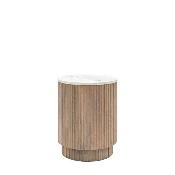 Round Side Table with Ribbed Base - Grey, Marble image
