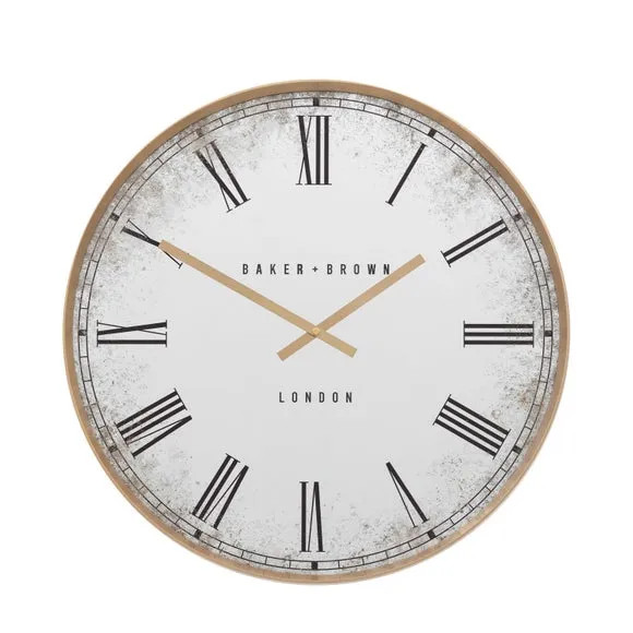 Round Wall Clock with Roman Numerals - Gold