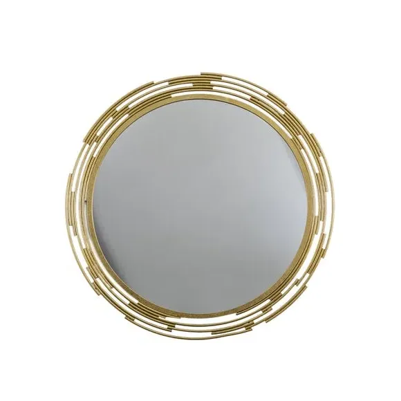Round Wall Mirror Art Deco Design - Gold, Metal