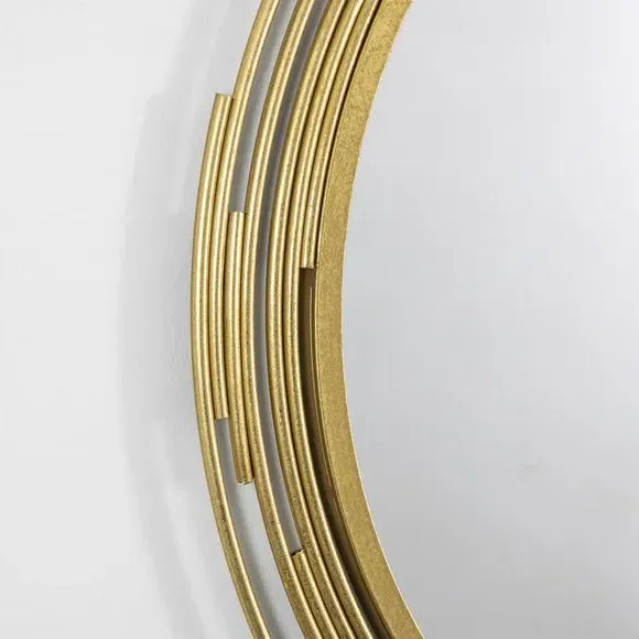 Round Wall Mirror Art Deco Design - Gold, Metal