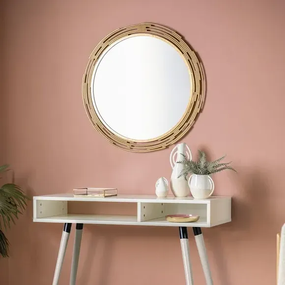 Round Wall Mirror Art Deco Design - Gold, Metal image