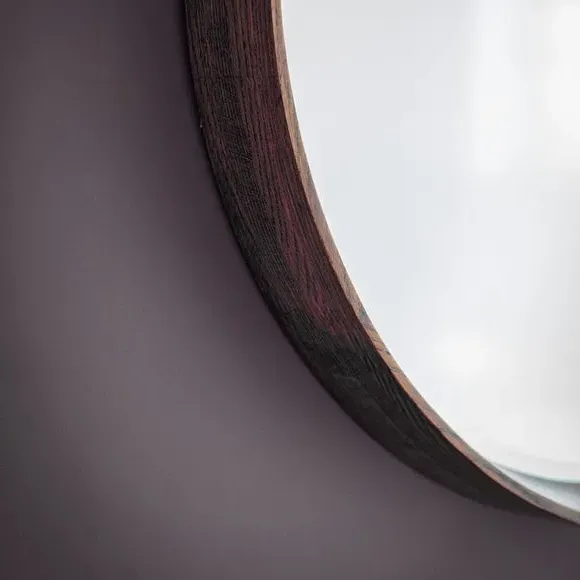 Round Wall Mirror - Brown, Solid Wood