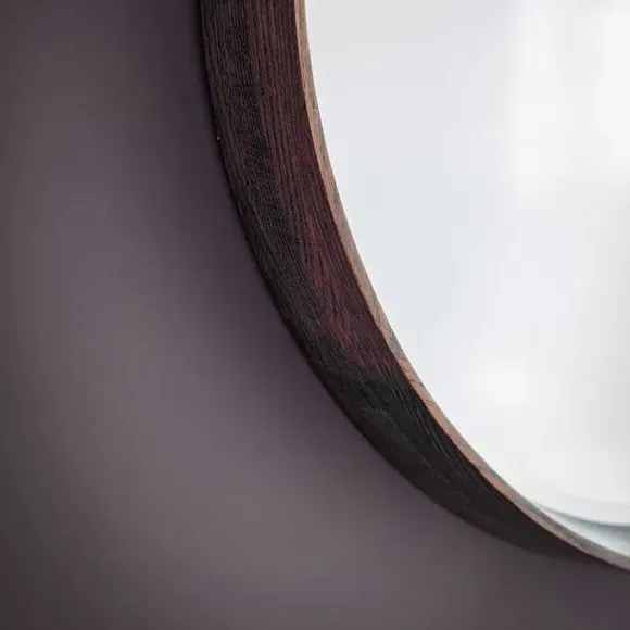 Round Wall Mirror - Brown, Solid Wood