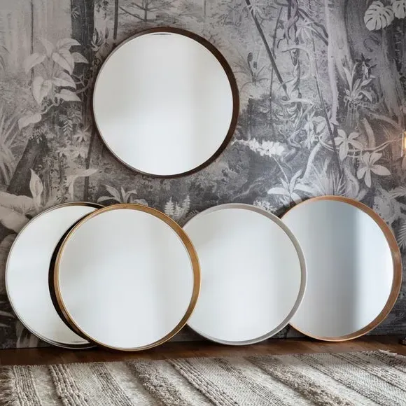 Round Wall Mirror - Brown, Solid Wood