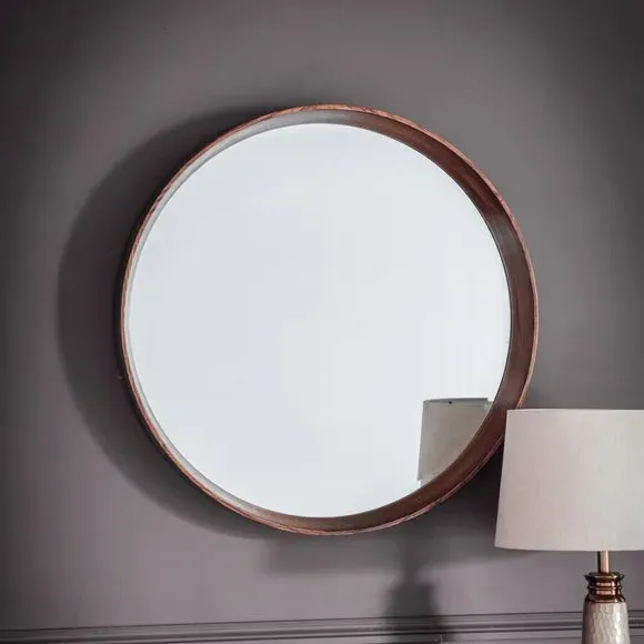 Round Wall Mirror - Brown, Solid Wood image