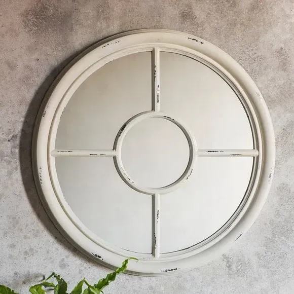Round Wall Mirror - Cream, Textured Frame image