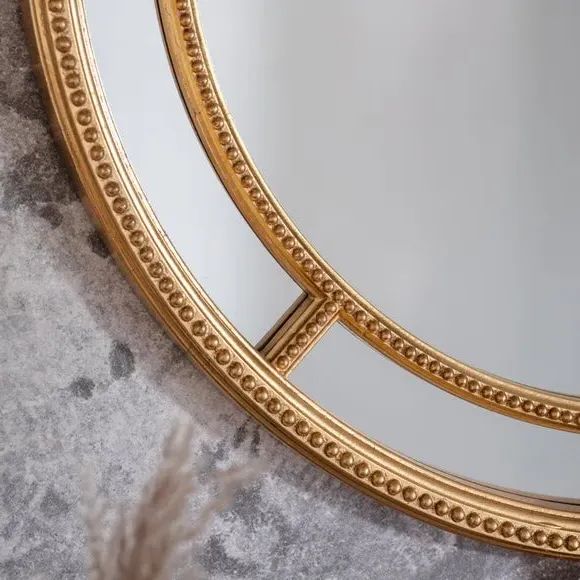 Round Wall Mirror - Gold, Solid Wood