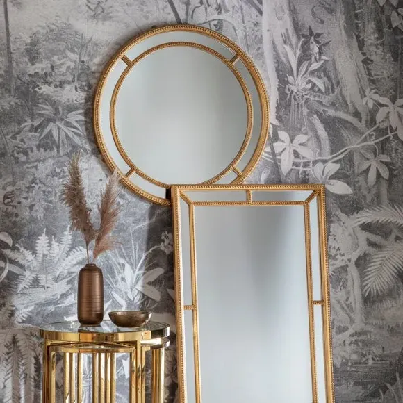 Round Wall Mirror - Gold, Solid Wood