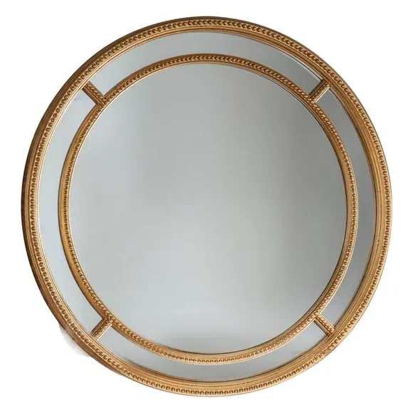 Round Wall Mirror - Gold, Solid Wood image