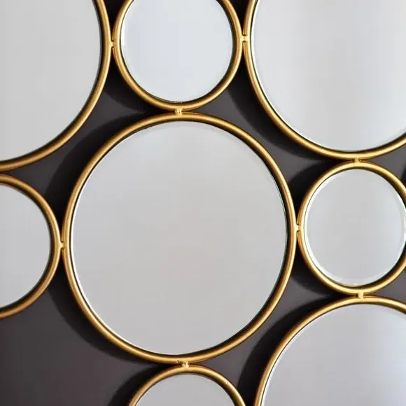 Round Wall Mirror Multi Circle Design - Gold