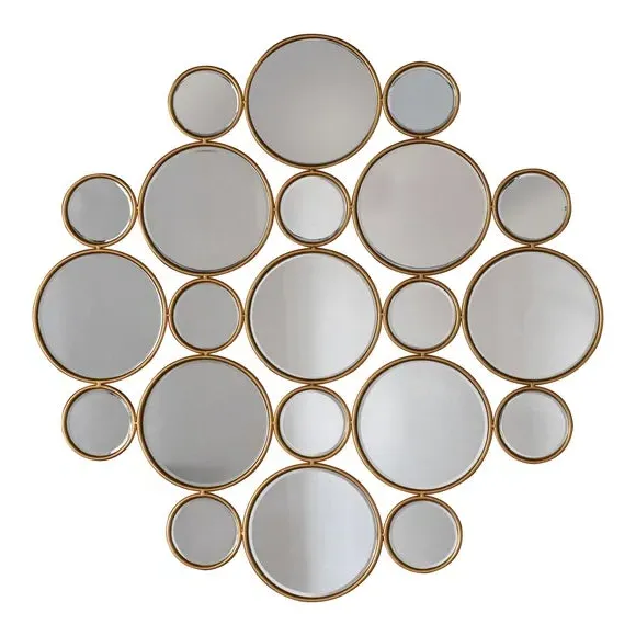 Round Wall Mirror Multi Circle Design - Gold