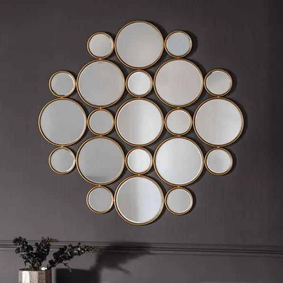 Round Wall Mirror Multi Circle Design - Gold image