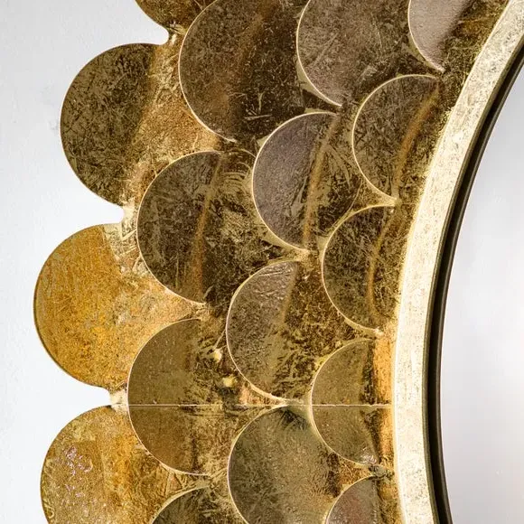 Round Wall Mirror Petal Design - Gold, Glass