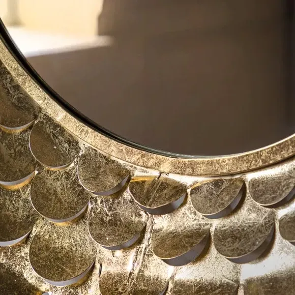 Round Wall Mirror Petal Design - Gold, Glass