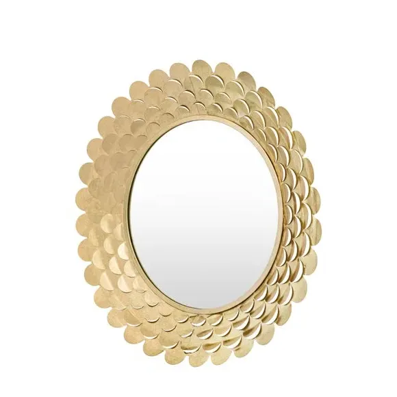 Round Wall Mirror Petal Design - Gold, Glass