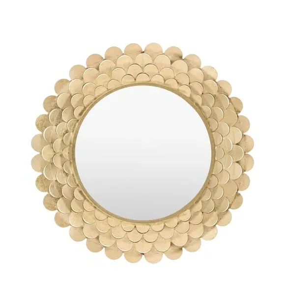 Round Wall Mirror Petal Design - Gold, Glass