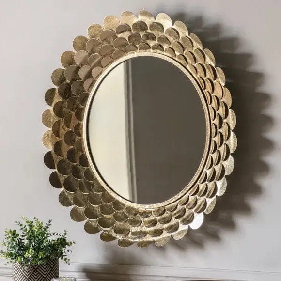 Round Wall Mirror Petal Design - Gold, Glass image