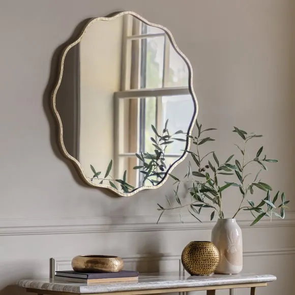 Round Wall Mirror Wavy Design - Gold image