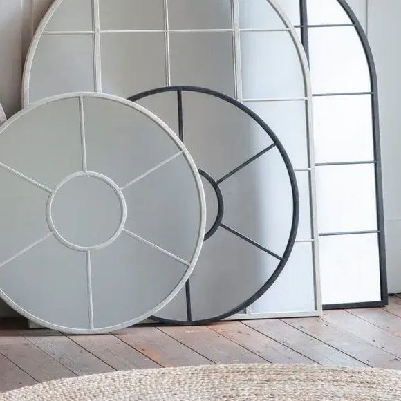 Round Wall Mirror Window Style - Black, Metal