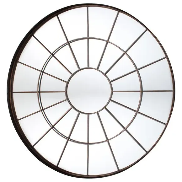 Round Wall Mirror Window Style - Bronze, Metal